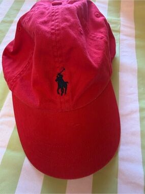Polo Ralph Lauren red twill baseball cap hat OS EUC